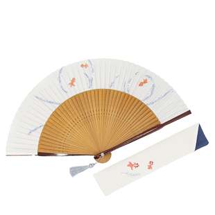 日本进口 京都白竹堂 职人手绘夏の风诗物 和纸京扇子 叶月 金鱼
