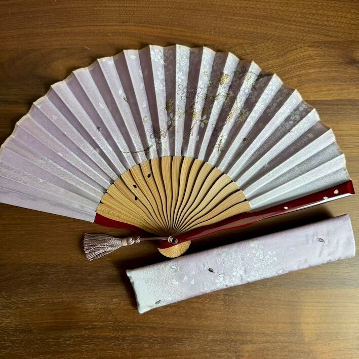 日本进口 新京清堂 中岛千波 作家 和风螺钿刺绣 扇子套装 枝垂樱