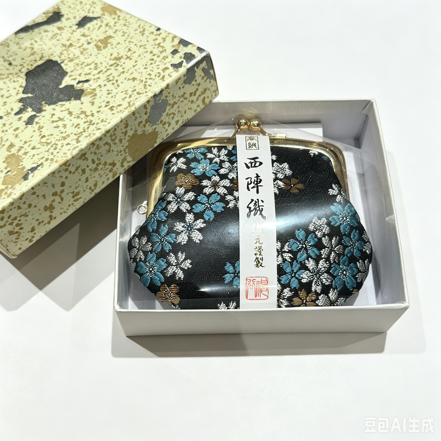 现货 日本制 京都芸美堂西阵织 和风和纹 3.3寸 财布零钱包 夜樱