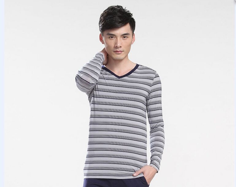 专柜正品康妮雅睡衣条纹莫代尔内衣休闲打底衣单件男上衣320Y1305