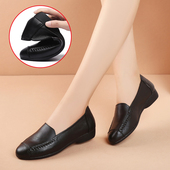 单鞋 女鞋 豆豆鞋 妈妈鞋 春季 真皮软底中老年人大码 休闲平底平跟皮鞋