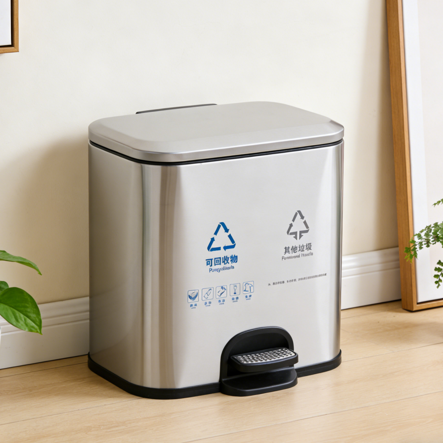 脚踏二分类不锈钢垃圾桶商用卫生间厨房客厅办公室银行会所收纳桶