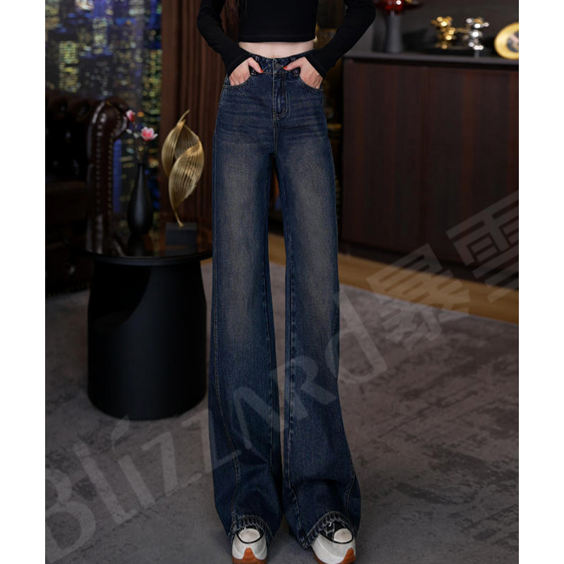 暴雪高腰显瘦阔腿牛仔裤女拖地裤