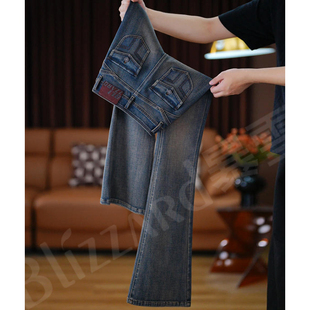 暴雪【卡特蓝猫】巴黎步调复古高腰高弹微喇牛仔裤女加绒加厚2026