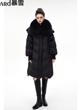 暴雪【墨玉生辉】90白鹅绒冬季羽绒服中长款女鹅绒服保暖D69127