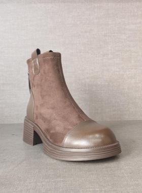 名典2024冬季新品女靴 英伦复古绒面烟筒靴舒适保暖棉靴MS88293B