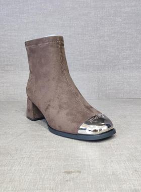 名典2024秋冬新品女靴 韩版时尚绒面方头短靴粗跟加绒棉靴MS88283