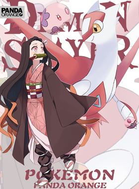 精灵宝可梦联名鬼灭之刃灶门祢豆子衣服动漫学生情侣装短袖t恤ins