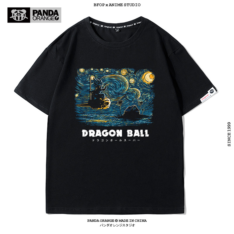 七龙珠联名T恤夏季宽松纯棉悟空超级赛亚人男士上衣梵高星空短袖