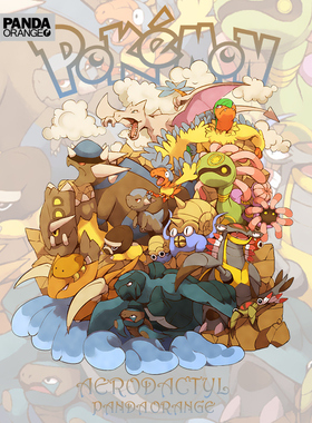 精灵宝可梦联名t恤卡通动漫周边衣服化石翼龙集合学生短袖情侣装