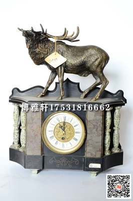 钟表古典机械铸铜理石鹿钟欧式复古老式发条站立钟风水电影道具钟