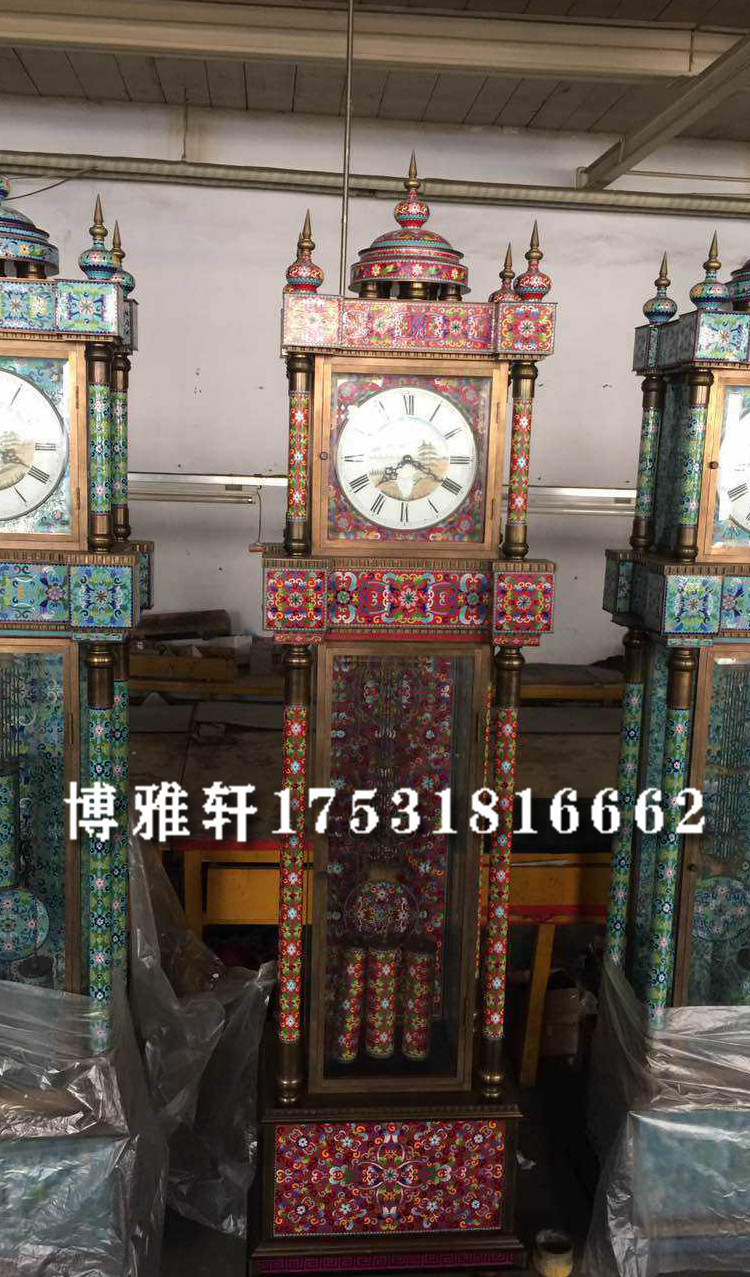 钟表古典机械纯铜落地钟景泰蓝立钟德国赫姆勒表芯重锤古典民国钟