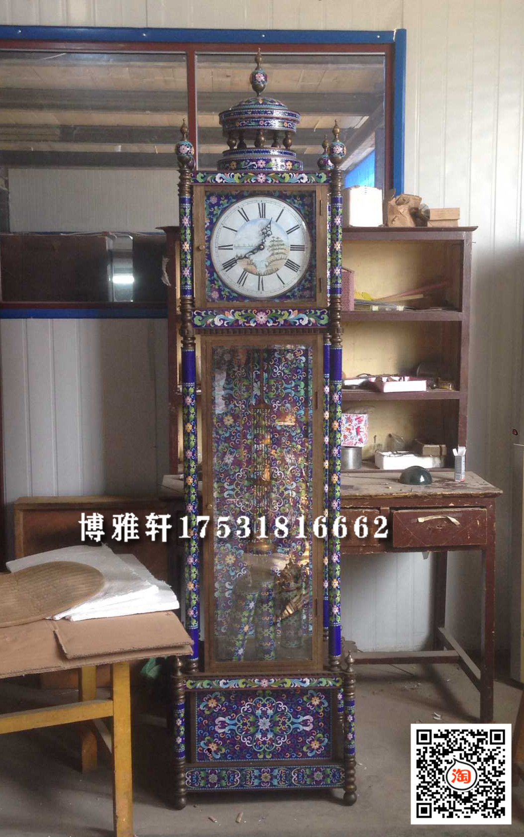 落地钟景泰蓝珐琅彩机德国赫姆勒机械立钟仿民国古董台钟家居客厅
