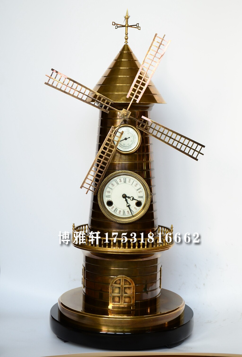 钟表风车机械纯铜座钟趣味玩家娱乐风水壁炉玄关会所台钟仿古董钟