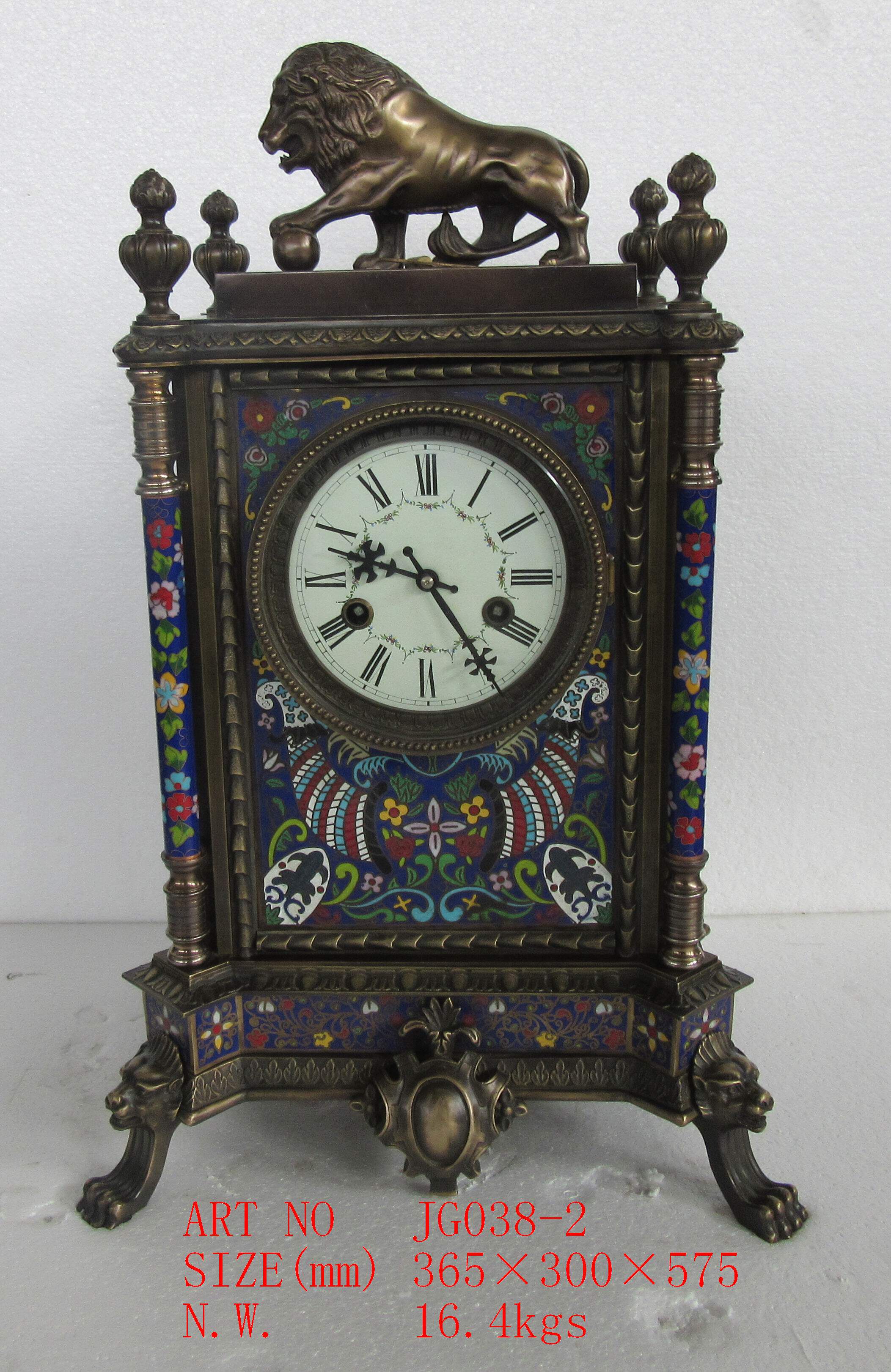 钟表景泰蓝珐琅彩狮子纯铜座钟欧式上弦报时风水古典台钟仿古董钟