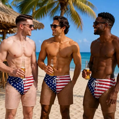 跨境新品 Custom Funny Patriotic Men Swim Trunks 国旗泳裤海滩