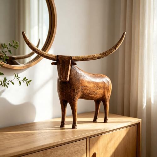 跨境新款 Vintage Longhorn Bull Sculpture复古长角公牛树脂摆件