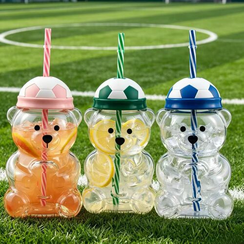 跨境新品 Bearista Glass Straw Cup吸管杯玻璃杯大容量600ML杯子