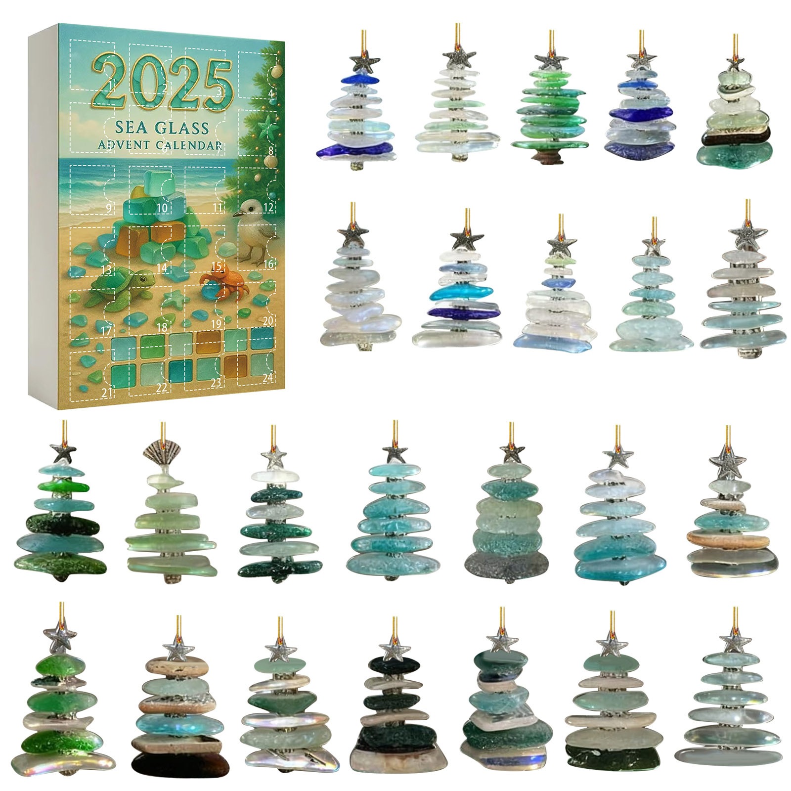 跨境新款 Sea Glass Christmas Tree 海玻璃圣诞树降临节日历盲盒