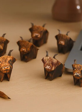跨境新品 Mini Highland Cows Origami 迷你高地奶牛折纸桌面摆件