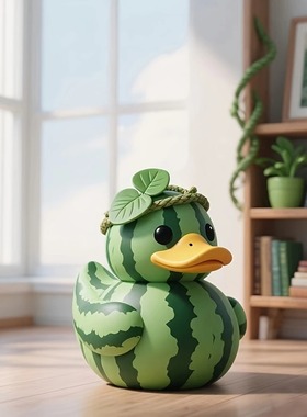 跨境新款异想天开西瓜鸭火龙果水果系列鸭雕像摆件家居桌面装饰品