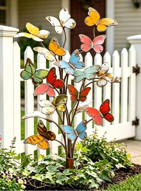跨境3D Multicolored Metal Butterfly Garden Stake彩色蝴蝶插牌