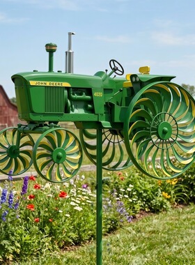 跨境新品Garden Wind Spinner 花园风车绿色拖拉机风车造型旋转轮
