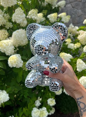 跨境Disco镜面熊情人节生日礼物母亲节圣诞节镭射反光装饰摆件熊