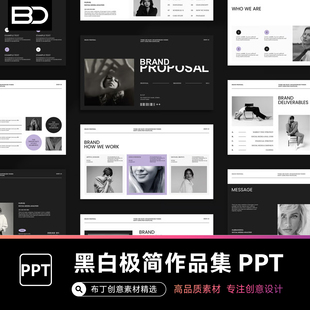 小众高级原创设计师个人作品集PPT模板建筑摄影艺术简介简约黑白
