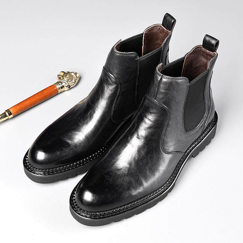 冬季英伦切尔西靴男靴胎牛皮做旧马丁短靴子男士真皮高帮皮鞋加绒