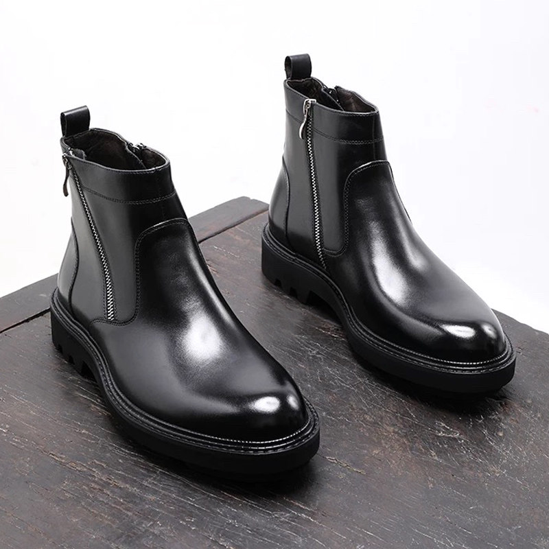 冬季英伦马丁靴男靴双拉链真皮短靴子男士厚底切尔西靴棉皮鞋加绒