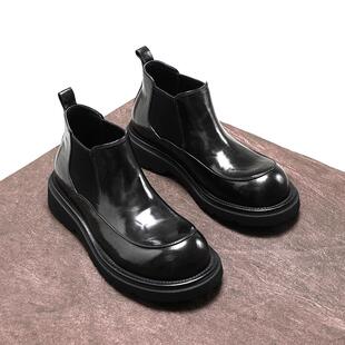 冬季英伦复古切尔西靴男靴真皮大头短靴子男士胎牛皮高帮皮鞋加绒
