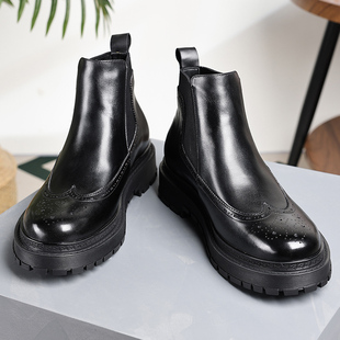 英伦风潮流马丁皮靴男靴切尔西短靴子男士真皮布洛克复古雕花皮鞋