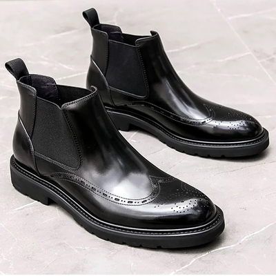 男士英伦切尔西靴布洛克雕花短靴