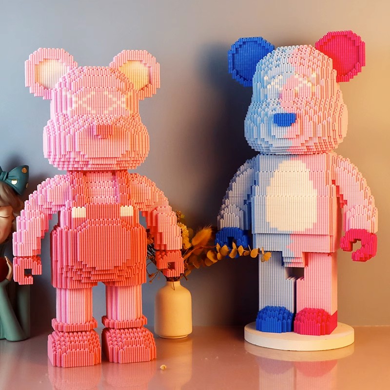 微小颗粒拼装积木益智3D立体拼图成人玩具男女孩超大暴力熊模型摆