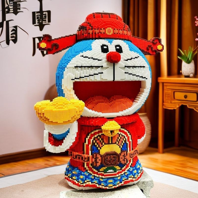 财神哆啦A梦叮当猫积木拼装儿童益智玩具办公室桌面摆件暑假礼物