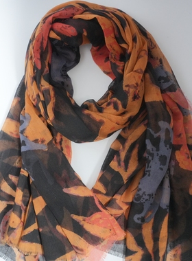 ZAR*棕黄色时尚晕染印花洋气围巾高级感橙色披肩气质百搭复古舒适