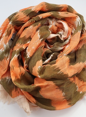 ZAR*家橙绿色不规则条纹含亚麻防晒空调披肩