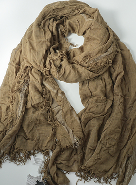 ZAR*肌理褶皱军绿色暗格纹柔软舒适围巾暗纹废土日常出游拍照文艺