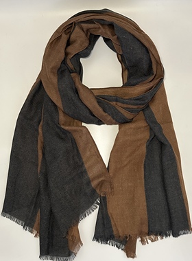 ZAR*深灰色卡其色条纹高级感大条纹复古百搭氛围感围巾文艺礼物