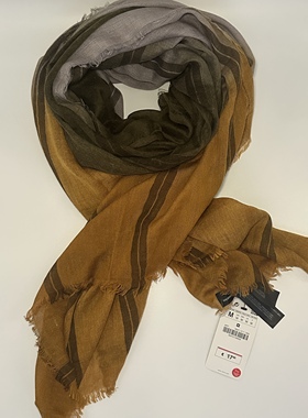 Z家黄色渐变柔软条纹装饰百搭围巾披肩