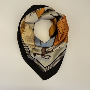 橙色系马图案仿真丝方巾波点条纹经典款式