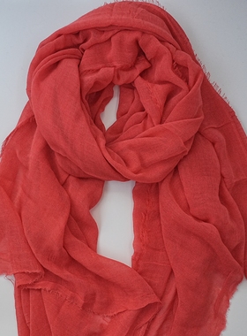 ZAR*红色纱纱感柔软围巾日常出游拍照简约时尚气色好文艺气质