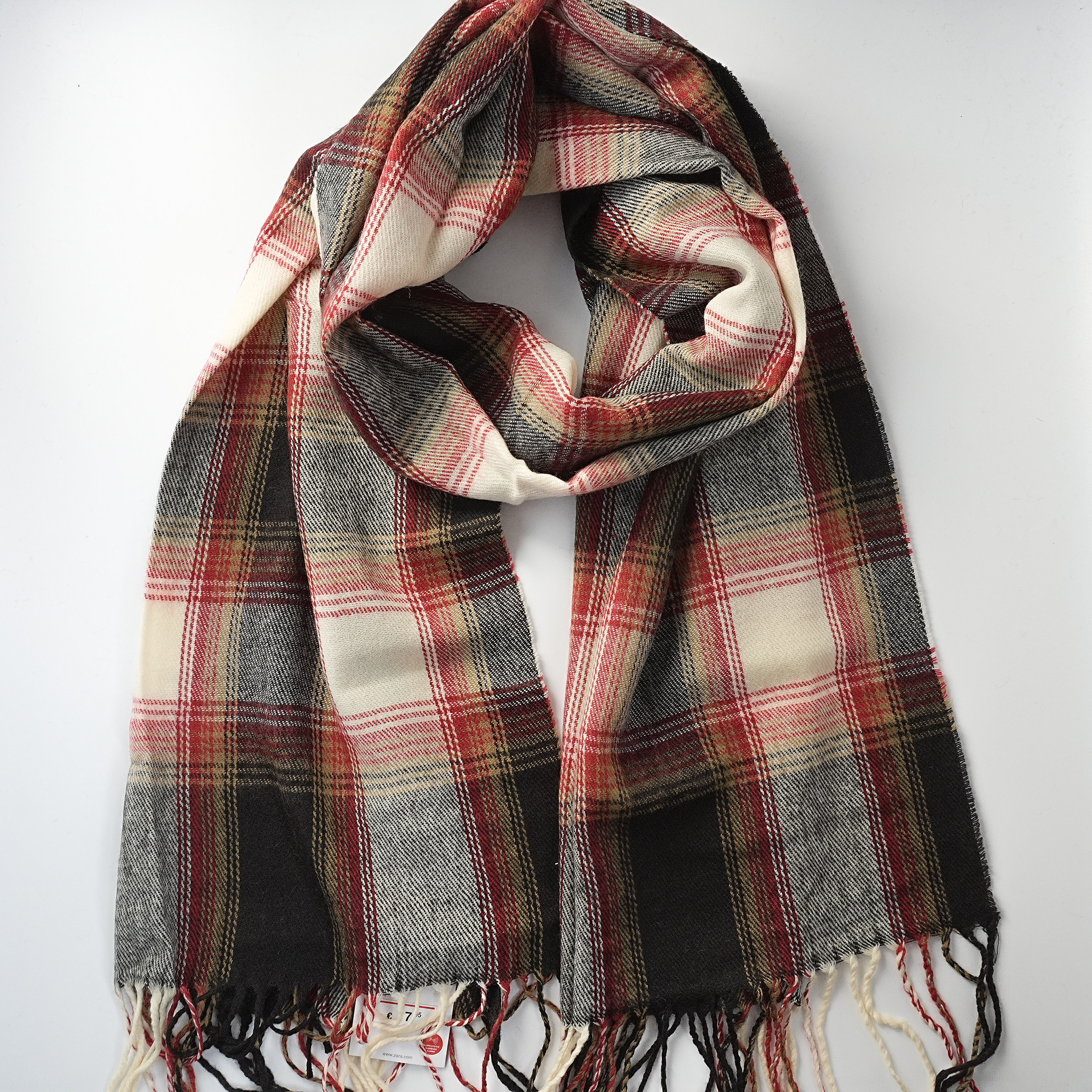 Z家暗红色黑色大格子格纹保暖围巾时尚复古百搭流苏披肩薄款春秋