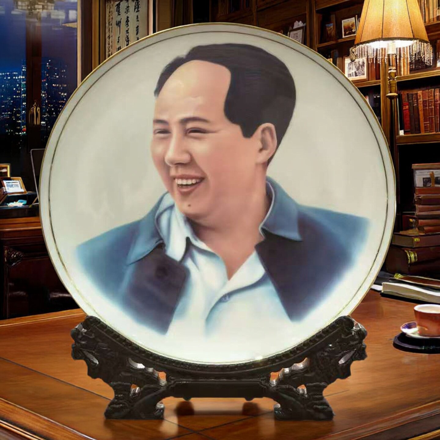 景德镇陶瓷器金边骨瓷毛主席像挂盘新中式家居客厅办公室工艺摆件