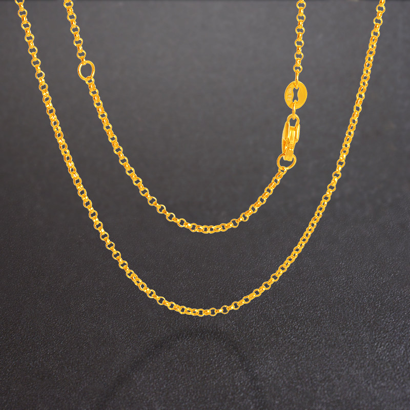 5G黄金项链999足金珍珠链可调节24k纯金锁骨链送母亲妈妈款女素链