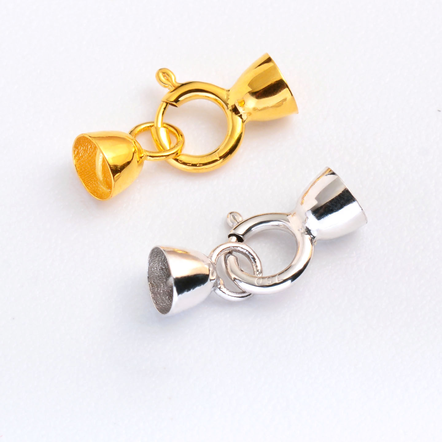 纯18k金扣头配件au750真金diy弹簧扣子珍珠项链穿手链连接皮筒扣