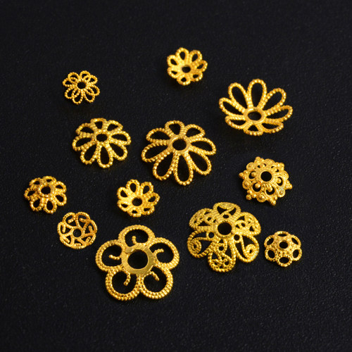 纯18k金花托隔珠隔片小配件隔垫古法金diy配件配饰手工金手串手链