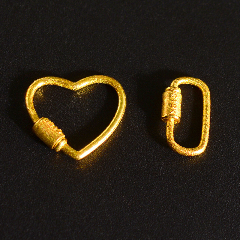 18K金古法爱心形螺丝扣连接扣头diy结尾扣珍珠手链项链吊坠扣