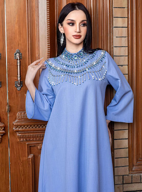 BA5262新款半高领重工聚会连衣裙新时尚MUSILIN长裙